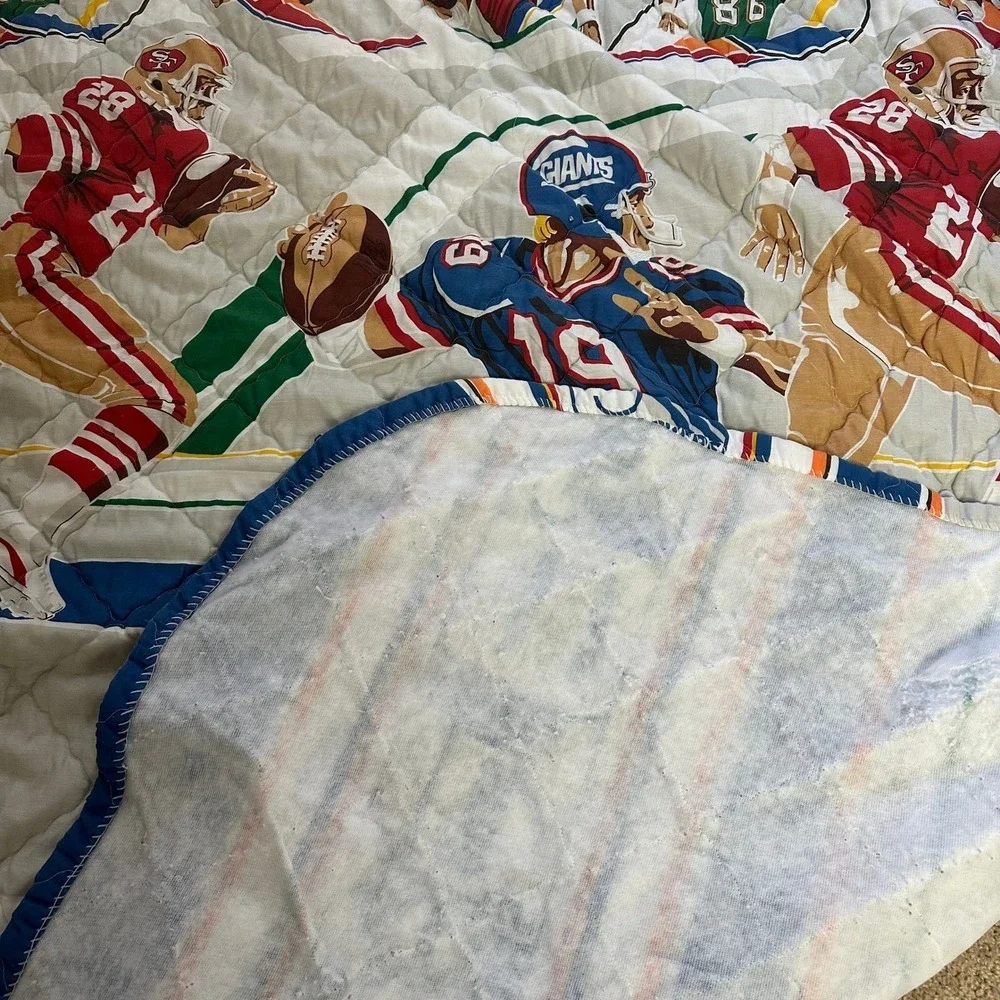 Vtg 90s NFL Football Quilted Bedding Set Kids Twin‎ Bedspread Window Sheet